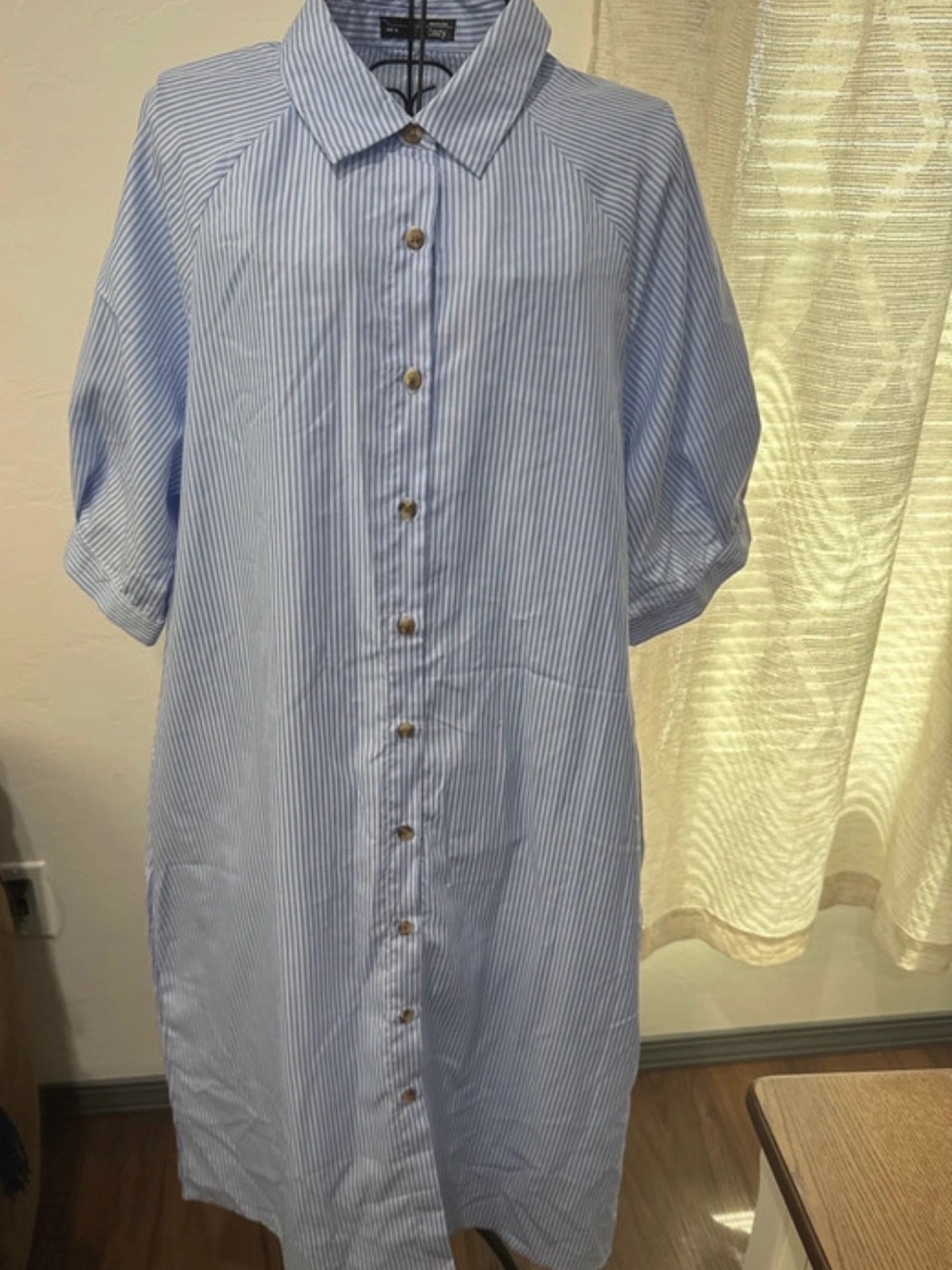 SHEIN Light Blue Pinstripe Midi Shirt Dress